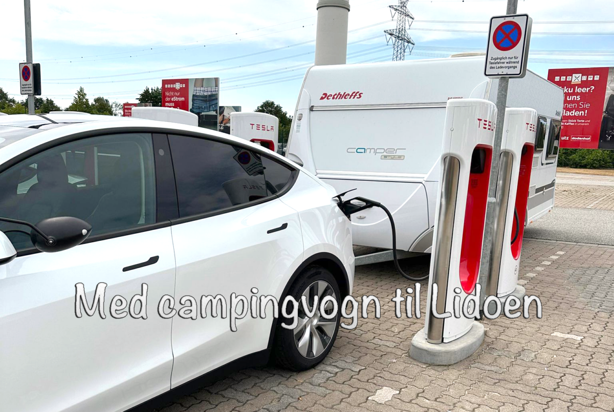tesla model y long range med campingvogn til lido di jesolo italien forbrug ladning opladning energi hvor lang tid erfaring