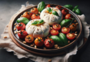 burrata med bagte cherrytomater tomater pinjekerner airfryer air fryer hvidløg
