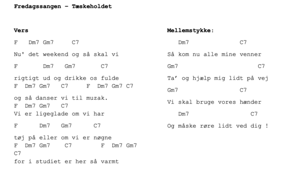 fredagssangen tæskeholdet lyrics akkorder tekst guitar akkord chords tekster