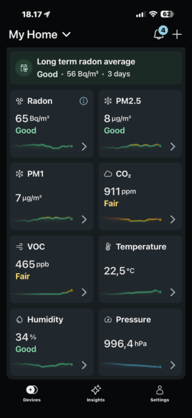 airthings view plus anmeldelse test radonmåling hjemmemåling radon co2 fugtighedsmåler præcision review