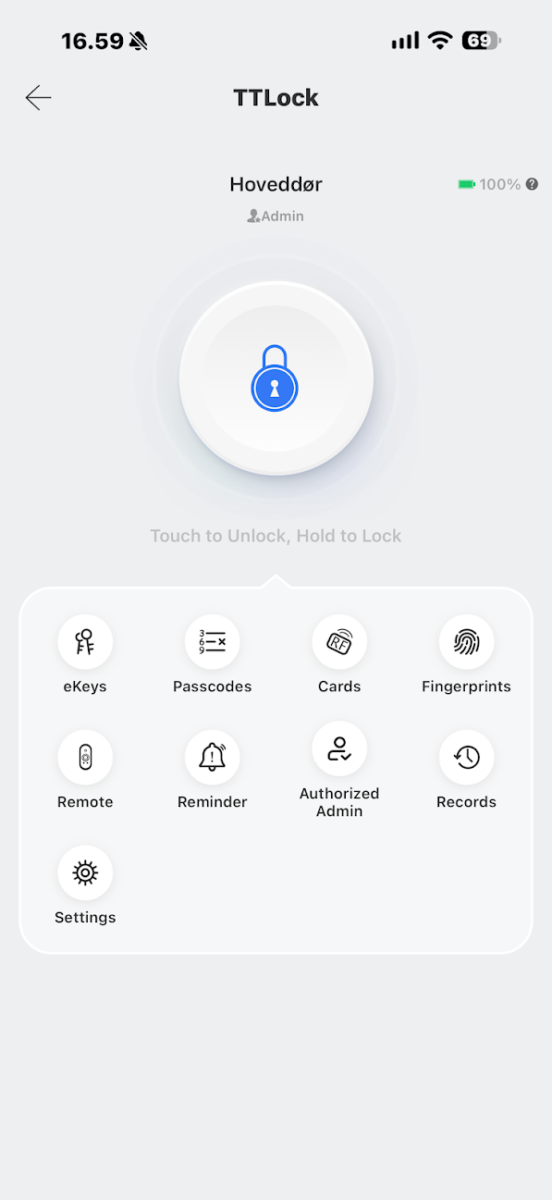 TT-lock app til kodel&aring;s wifi matter G6 gateway